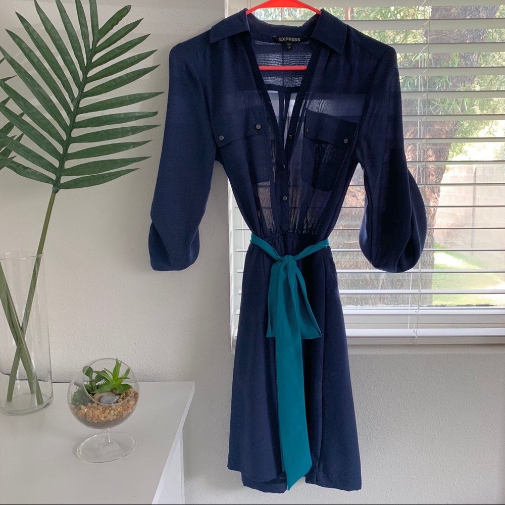 Express Blue Color Block Dress - Picture 2 of 4